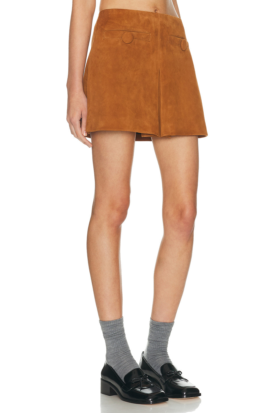 Suede Box Pleat Mini Skirt