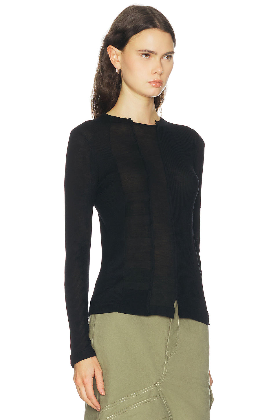 Sheer Paneled Knit Long Sleeve Top