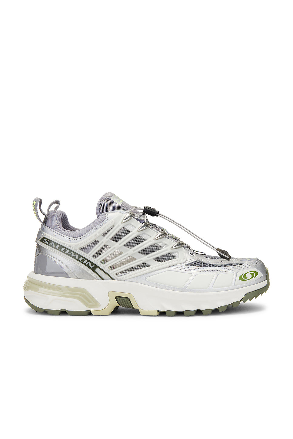 X Salomon Cross Low Sneakers in Sharkskin, Silver, & Sharp Green