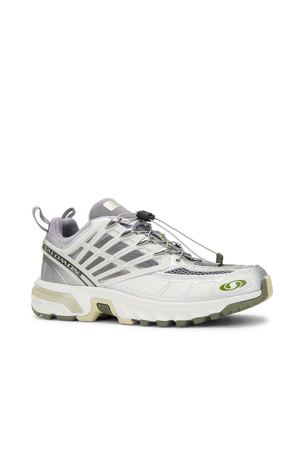 X Salomon Cross Low Sneakers in Sharkskin, Silver, & Sharp Green