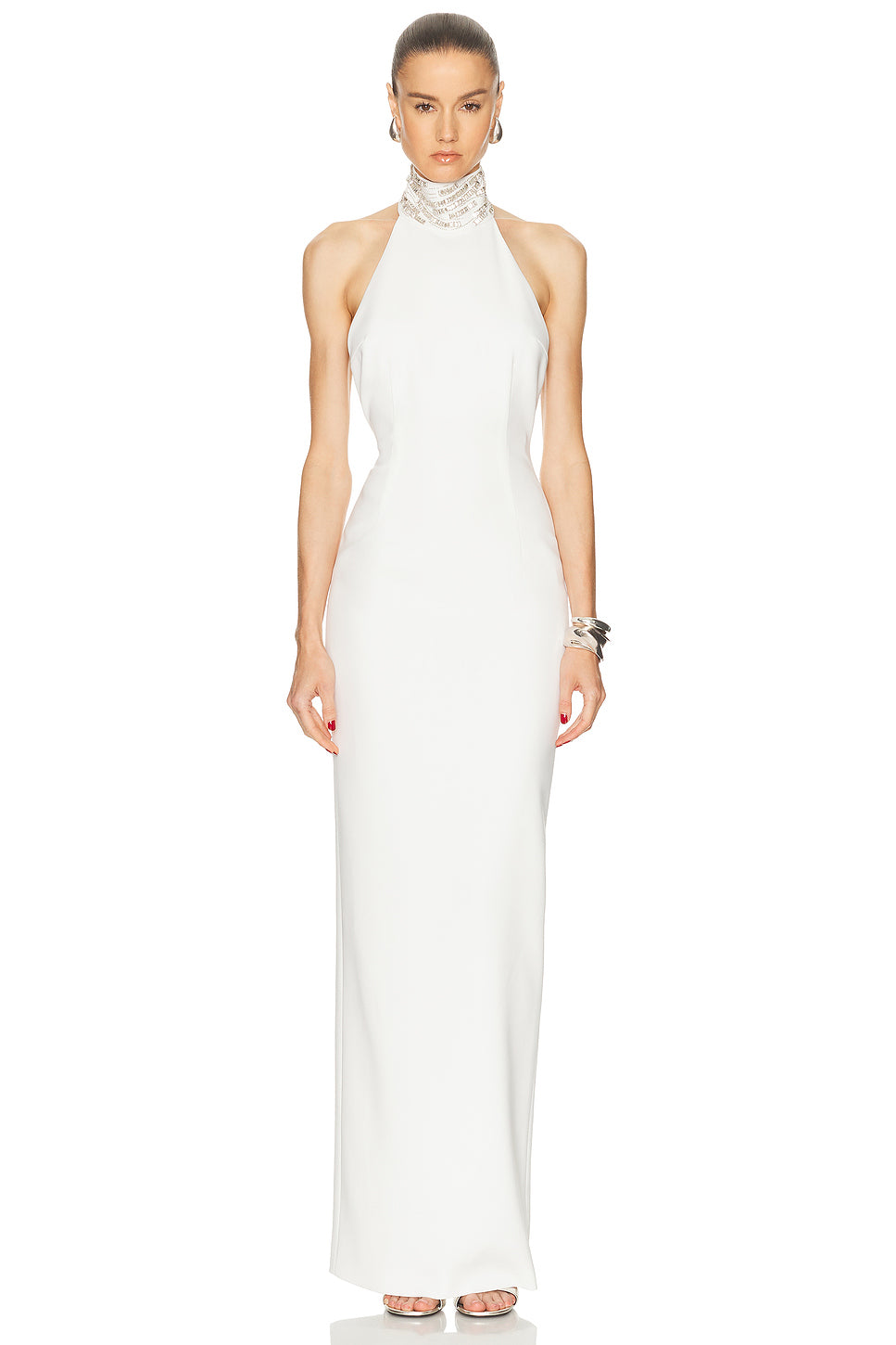 Rectangle Stone Embroidery Collar Slit Dress