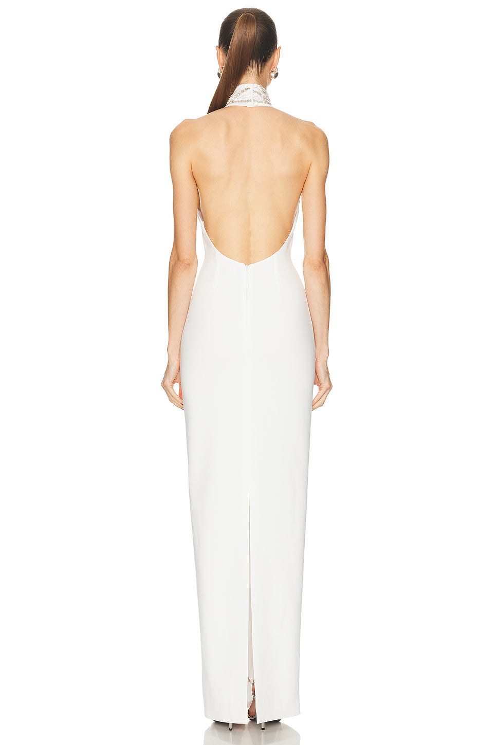 Rectangle Stone Embroidery Collar Slit Dress