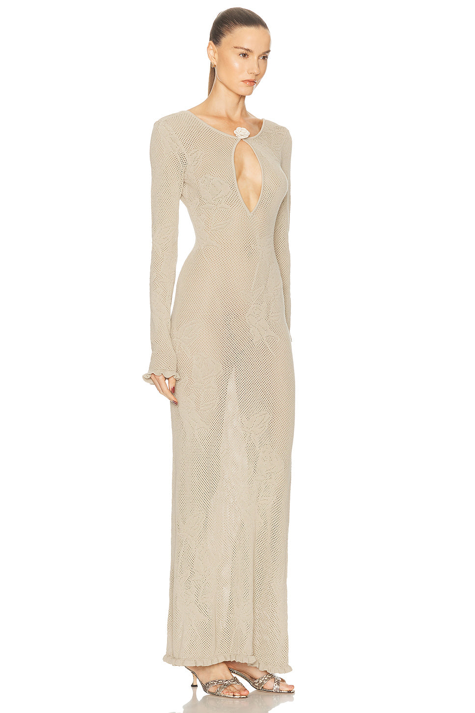 Rose Pointelle Knit Dress in Grey Brown