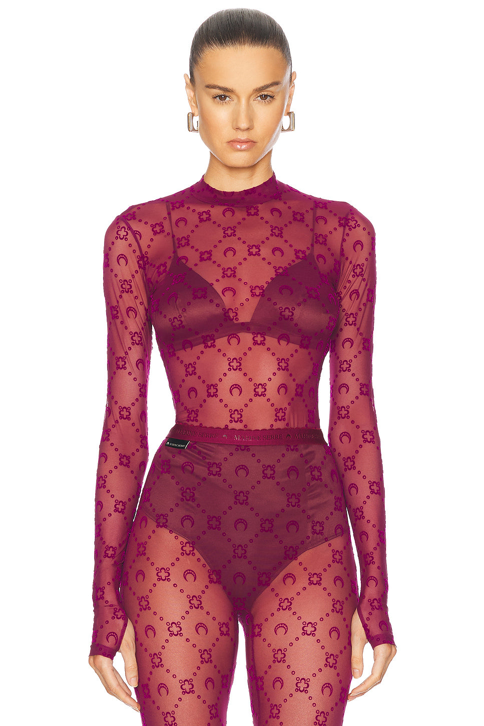 Moonogram Mesh Flock Second Skin High Neck Top