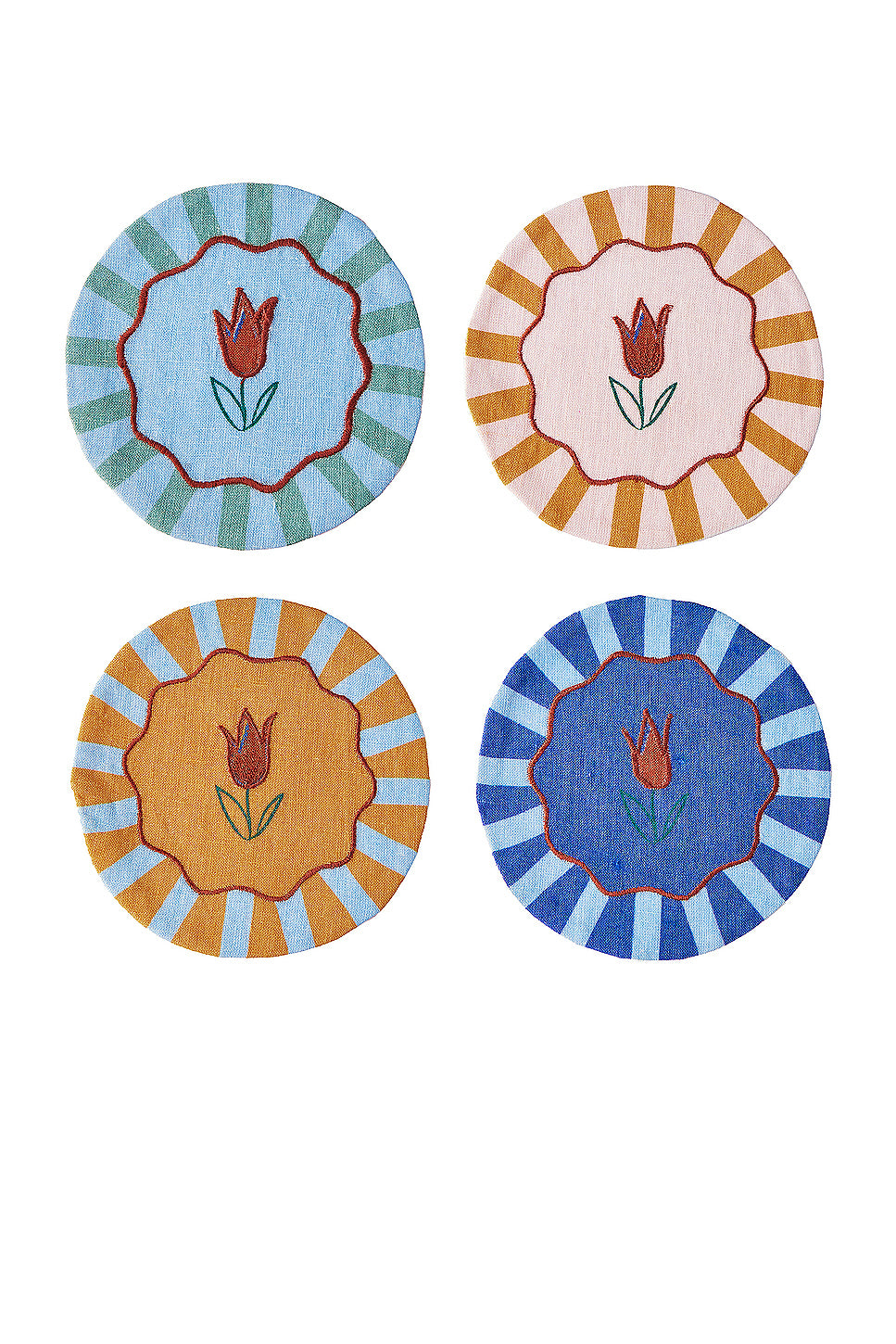 Embroidered Linen Coasters Set Of 4