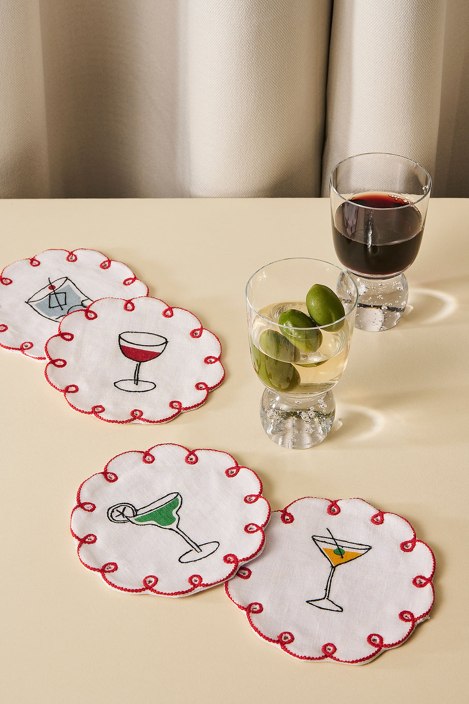 Embroidered Linen Coasters Set Of 4