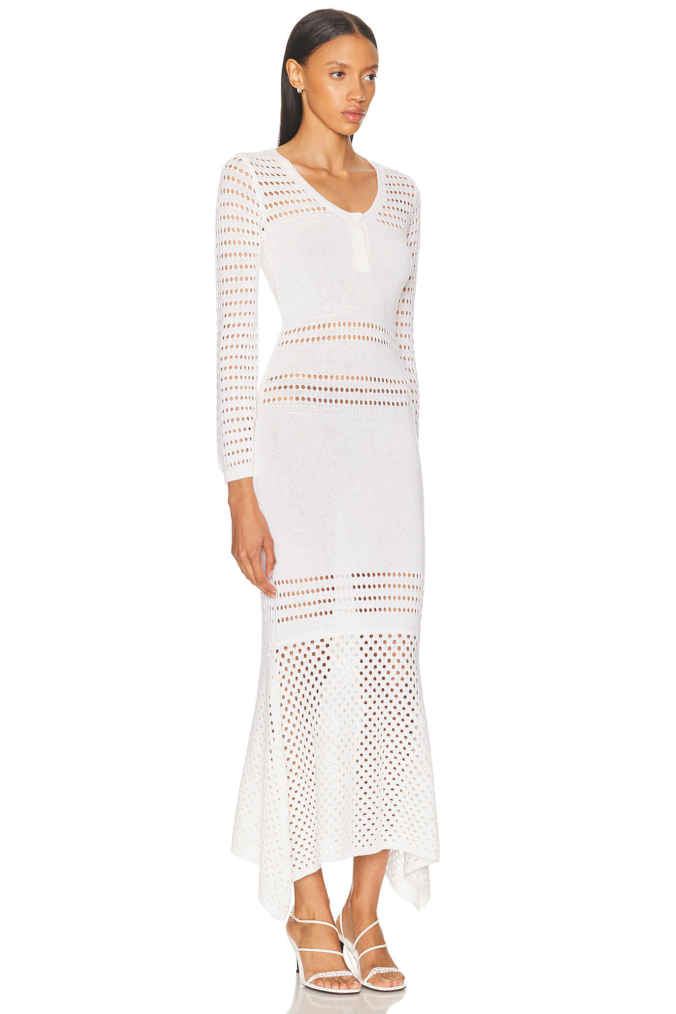 Striped Mesh Handkerchief Midi Dress