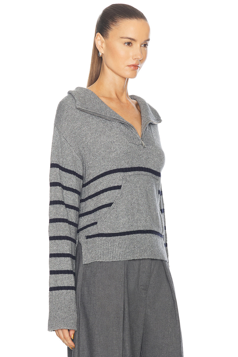 Quarter Zip Striped Knit Pullover Sweater