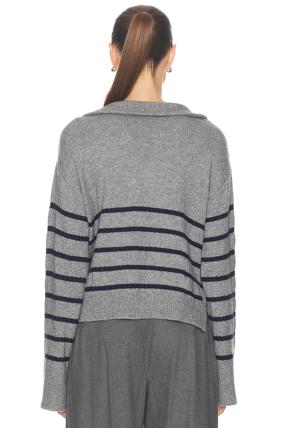 Quarter Zip Striped Knit Pullover Sweater