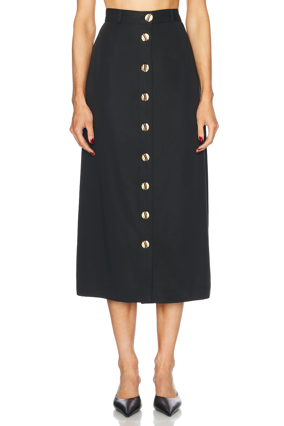 Button Front Midi Skirt