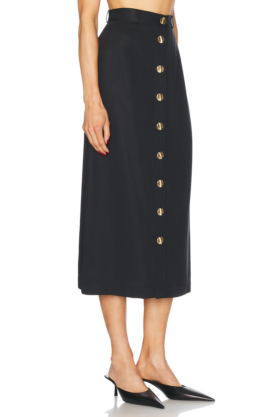 Button Front Midi Skirt