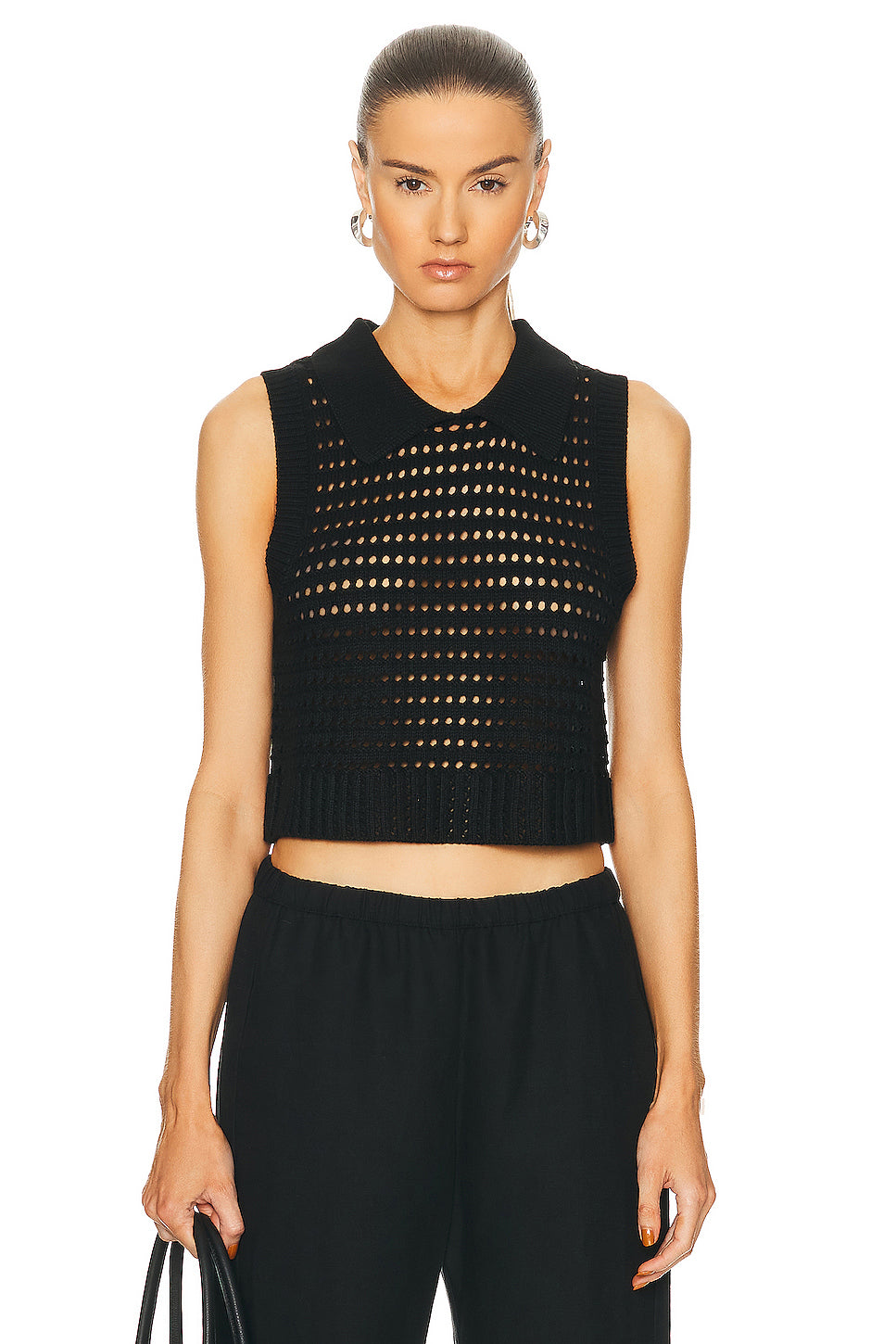 Knit Mesh Collared Tank Top