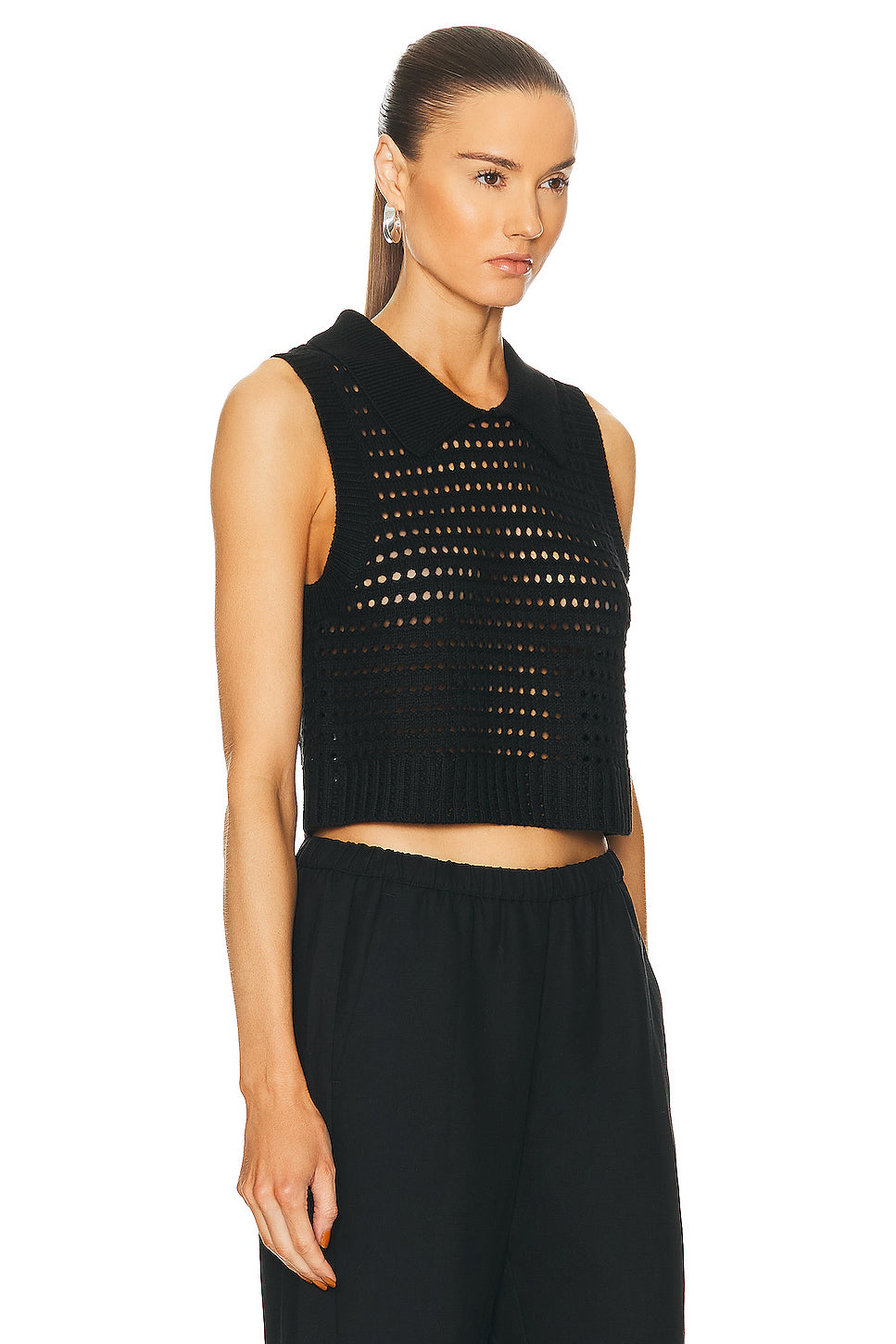 Knit Mesh Collared Tank Top