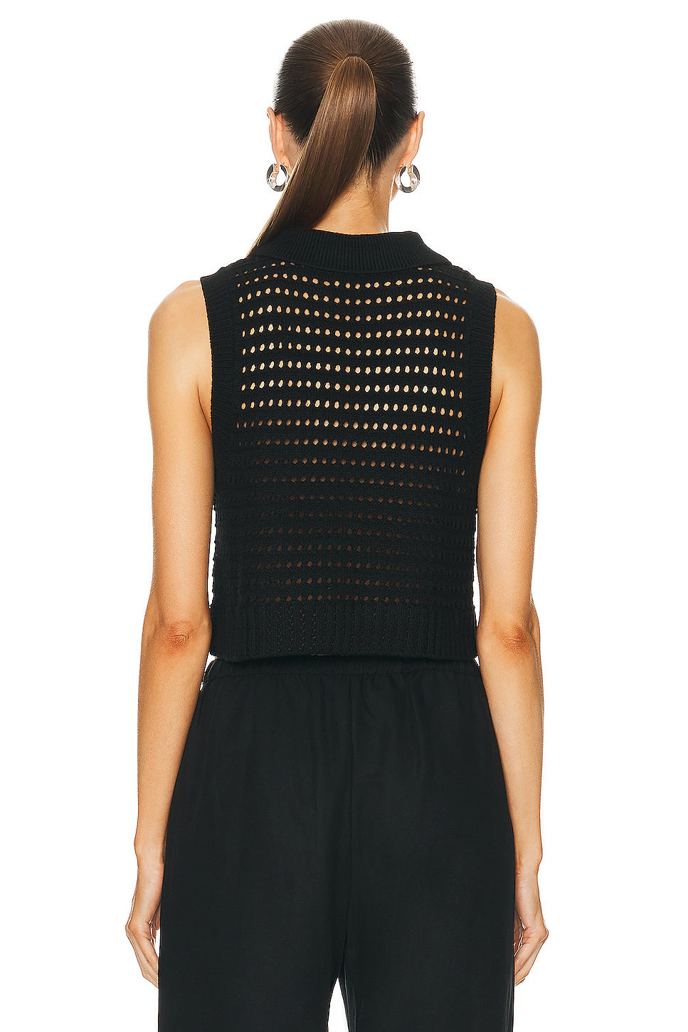 Knit Mesh Collared Tank Top