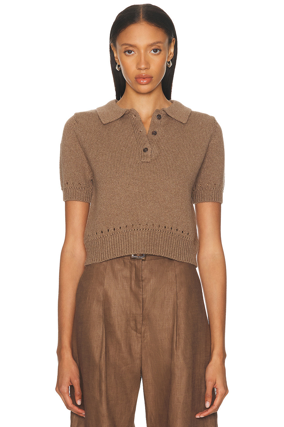 Eyelet Trim Knit Polo Top
