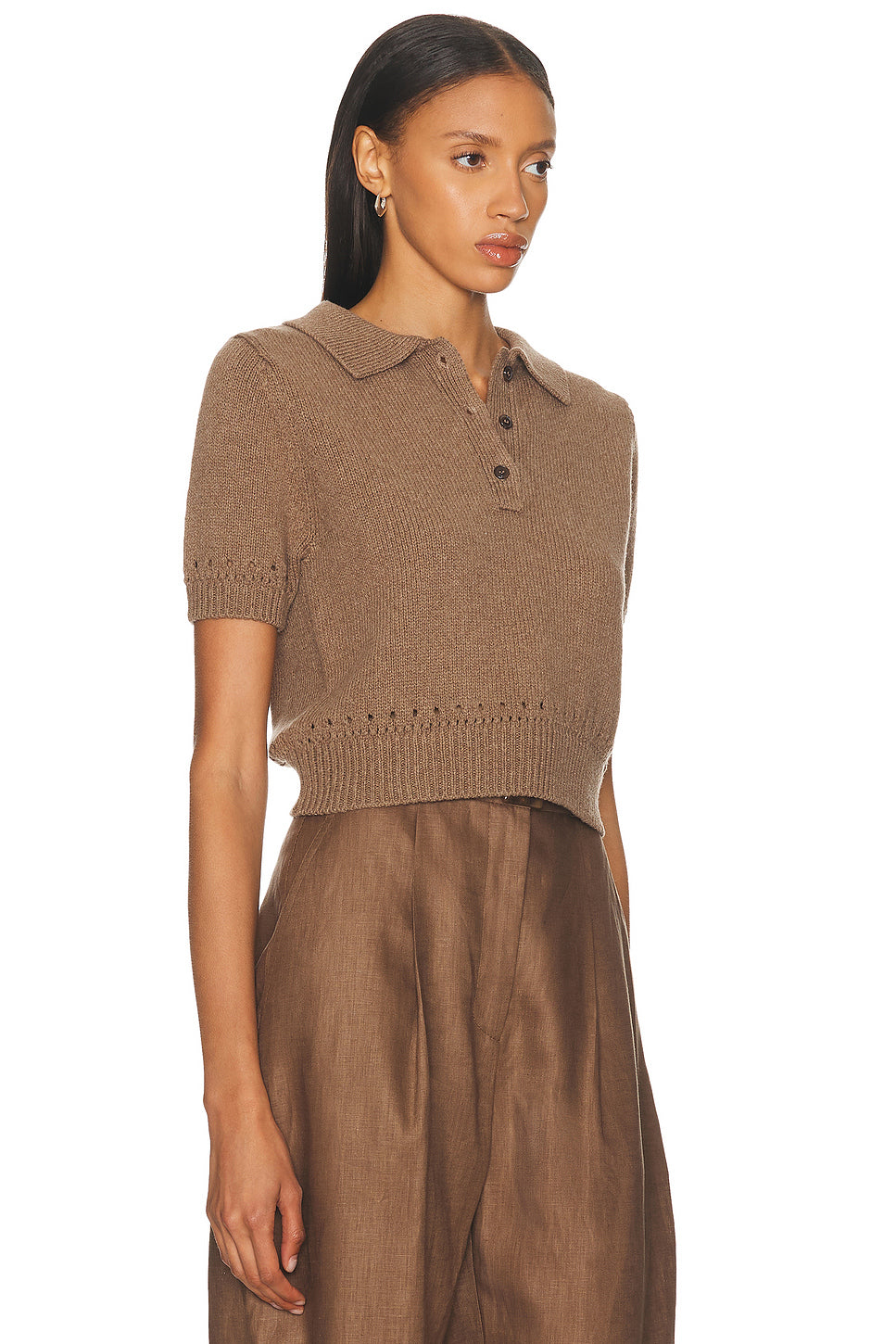 Eyelet Trim Knit Polo Top