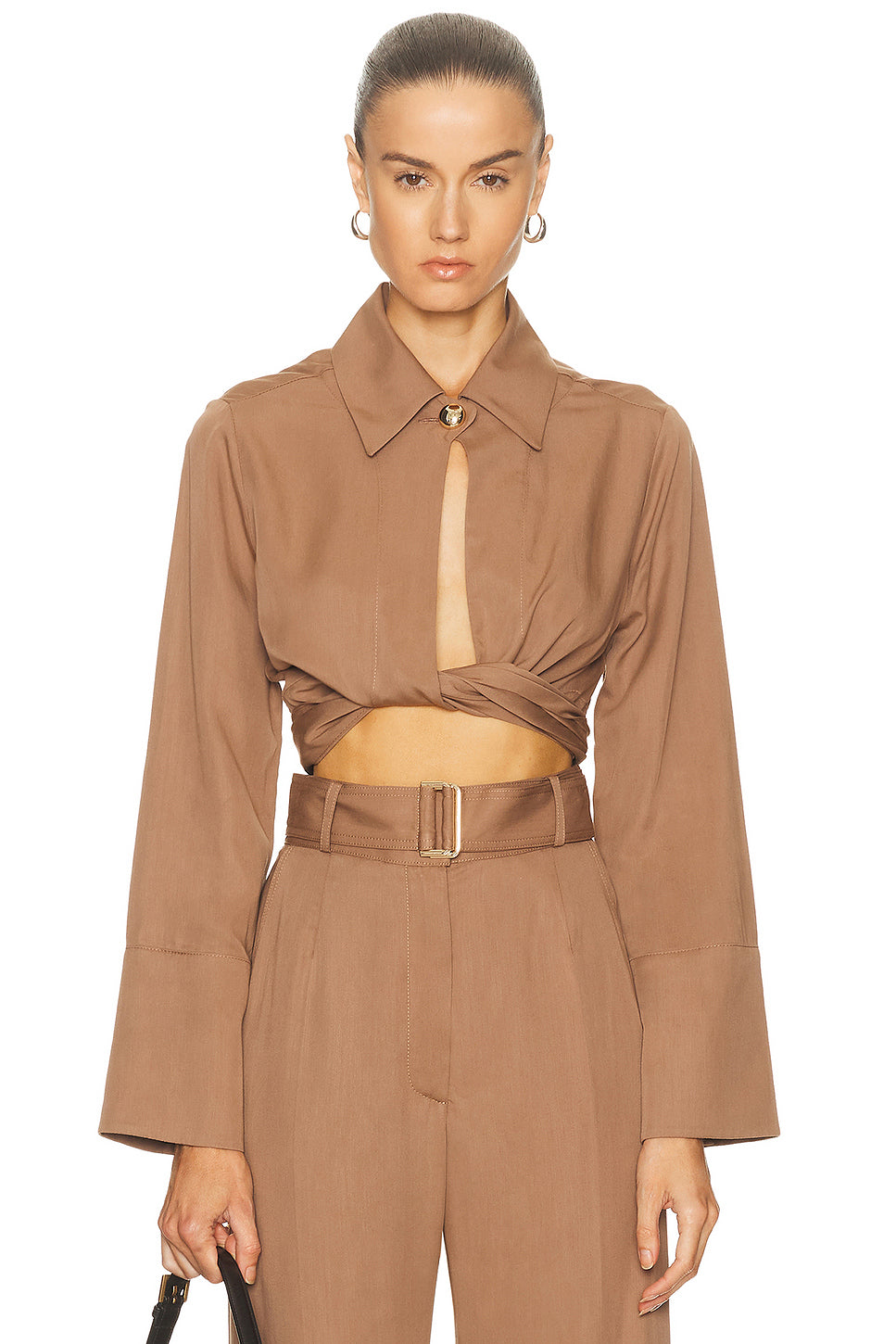 Collared Long Sleeve Wrap Top