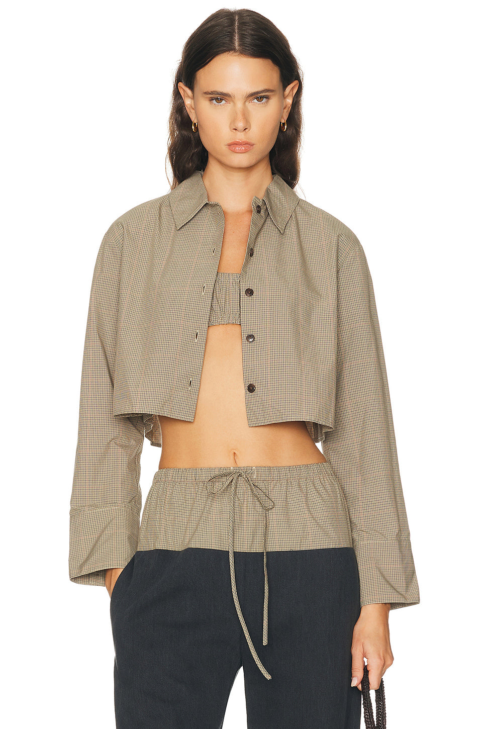 Cropped Oversized Button Down Top