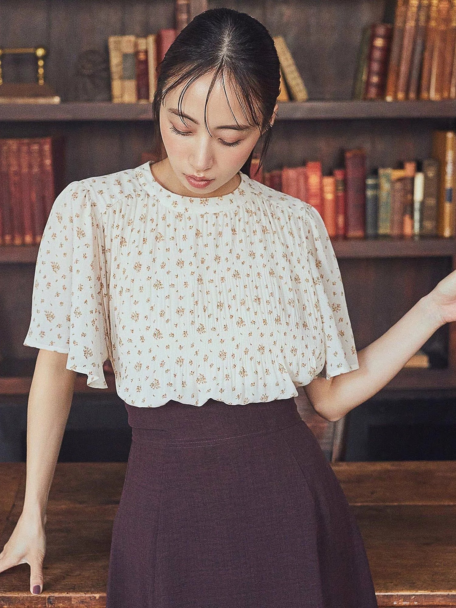 Majolica Pleated Short Sleeve Blouse
