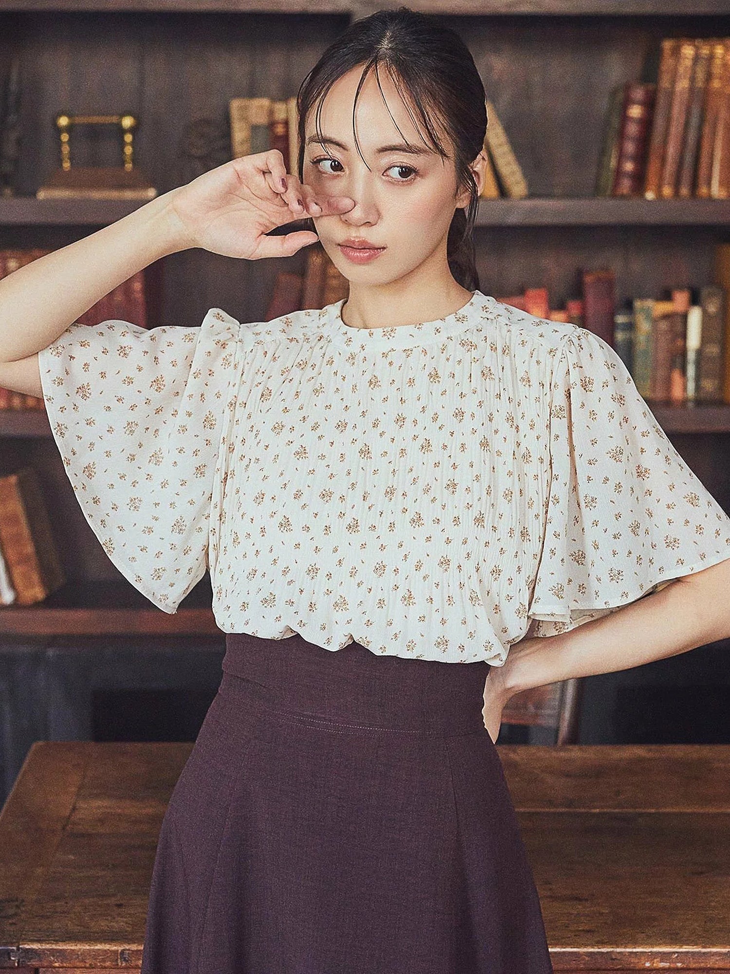 Majolica Pleated Short Sleeve Blouse