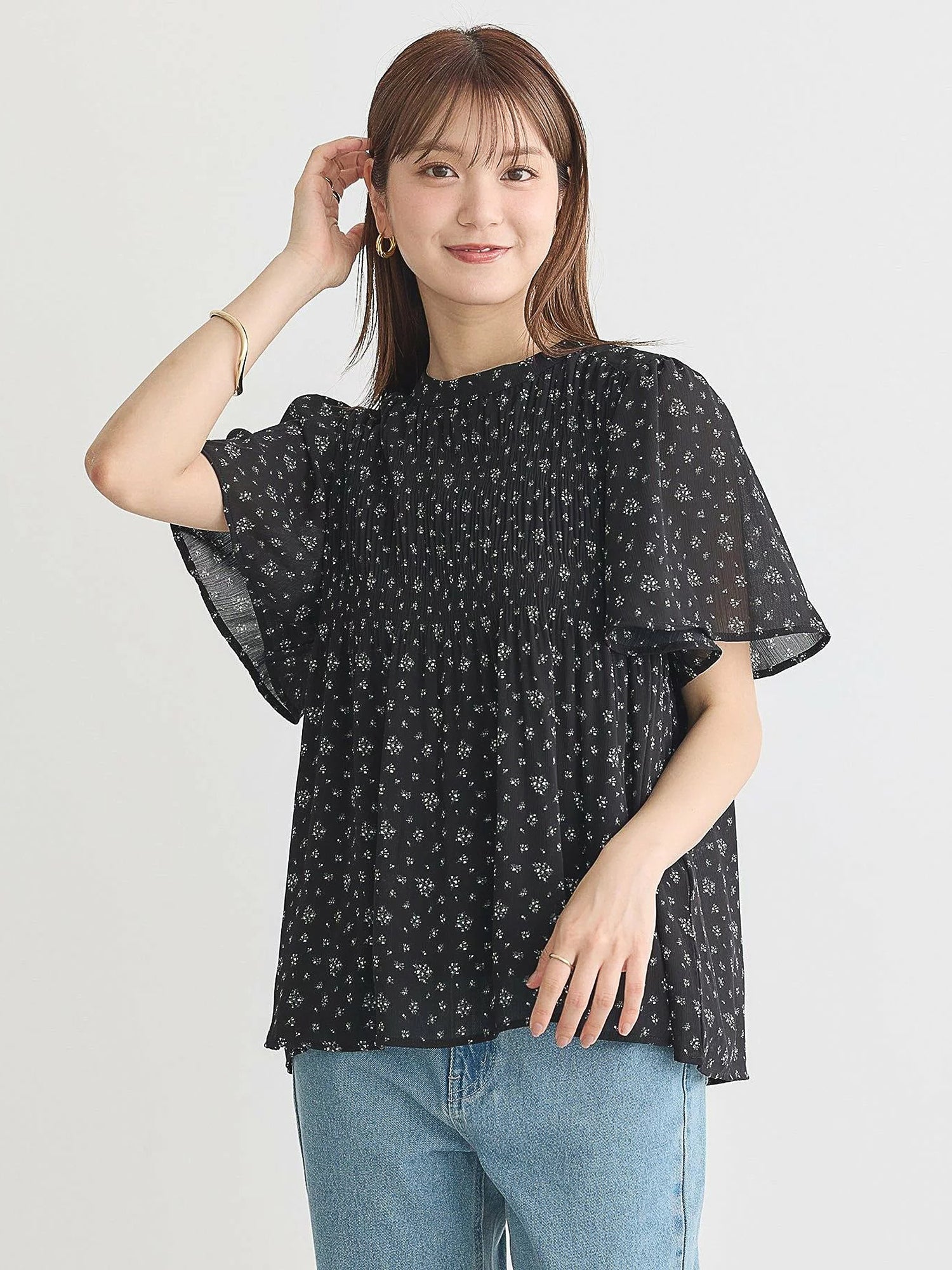 Majolica Pleated Short Sleeve Blouse