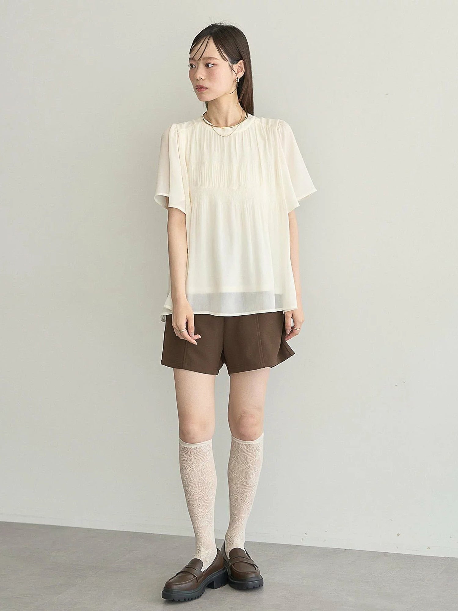 Majolica Pleated Short Sleeve Blouse