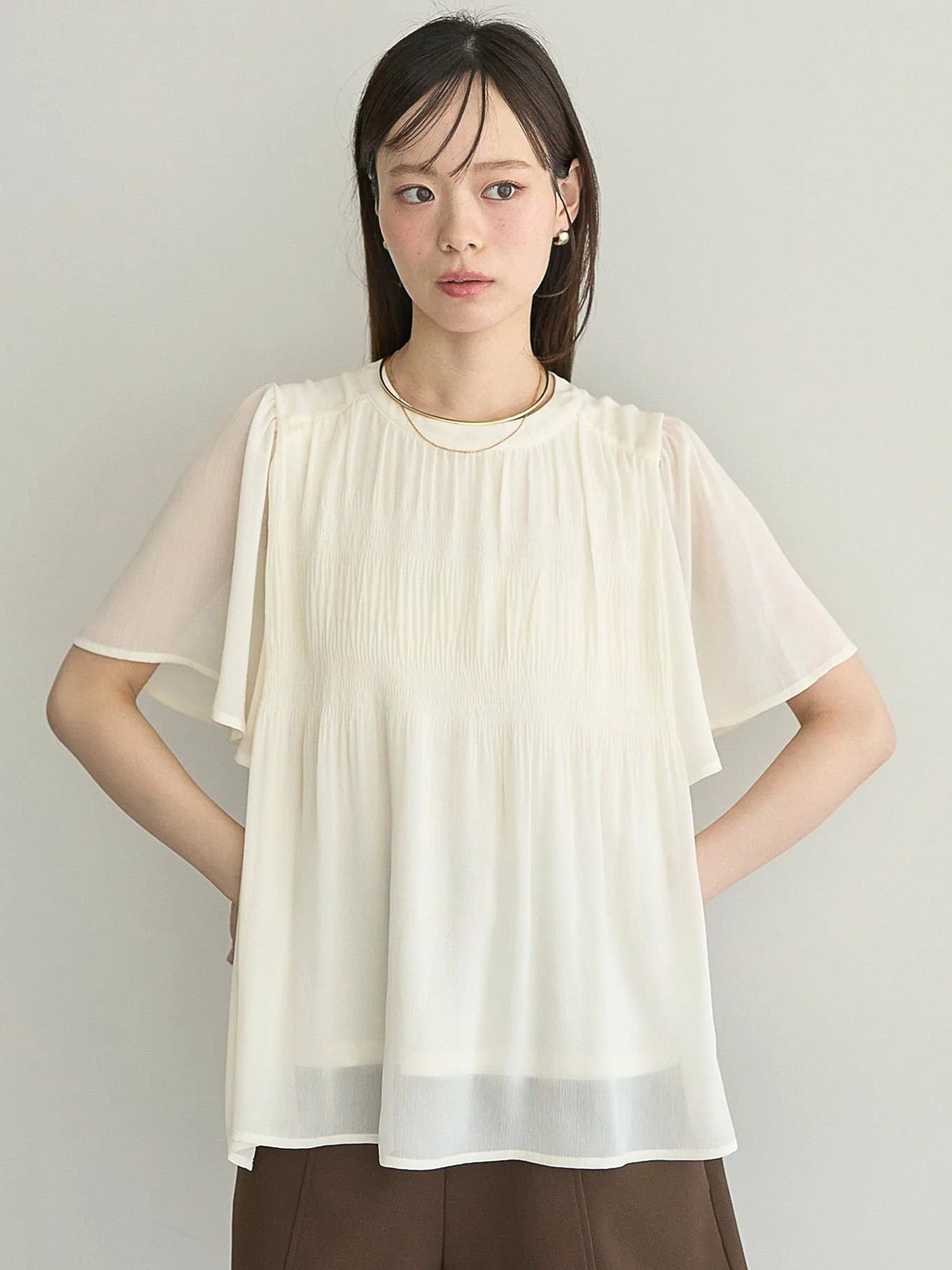 Majolica Pleated Short Sleeve Blouse