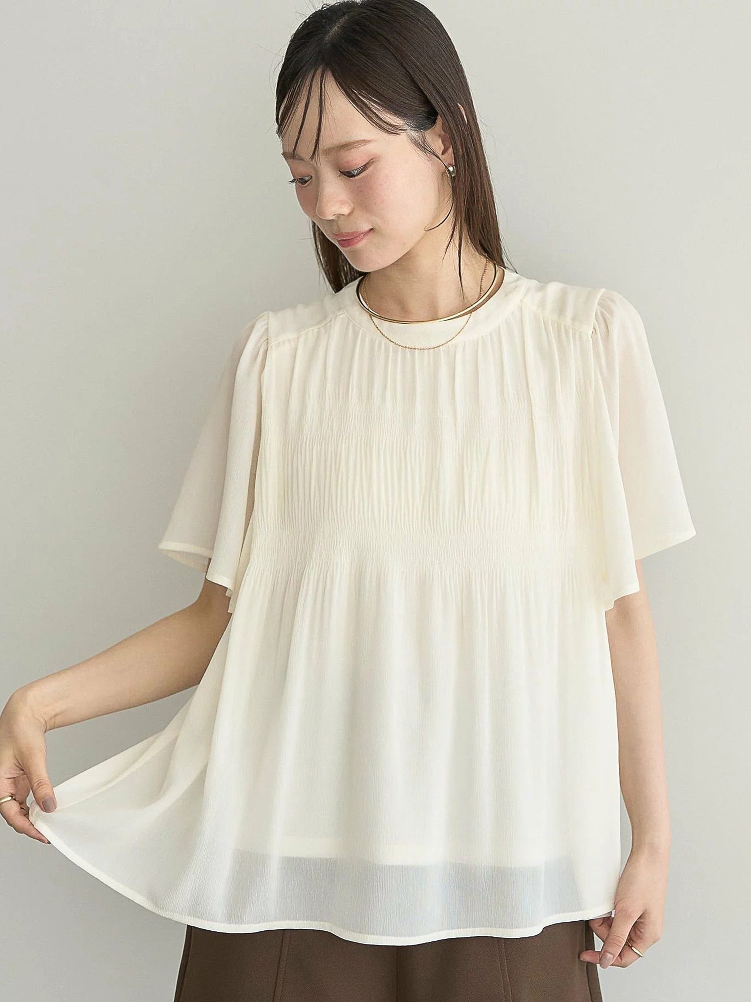 Majolica Pleated Short Sleeve Blouse