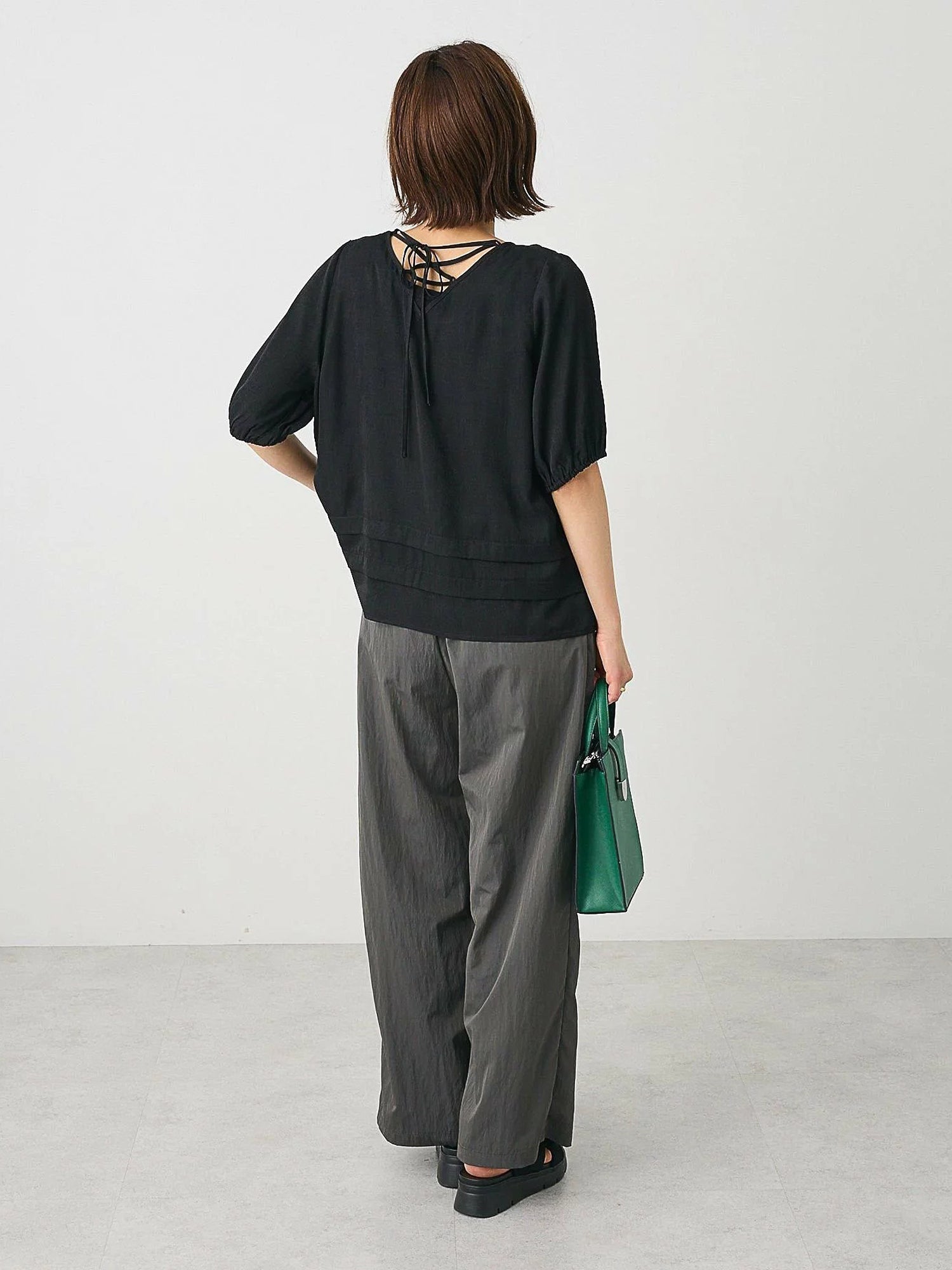 Makaira Back Lace-Up Balloon Sleeve Blouse
