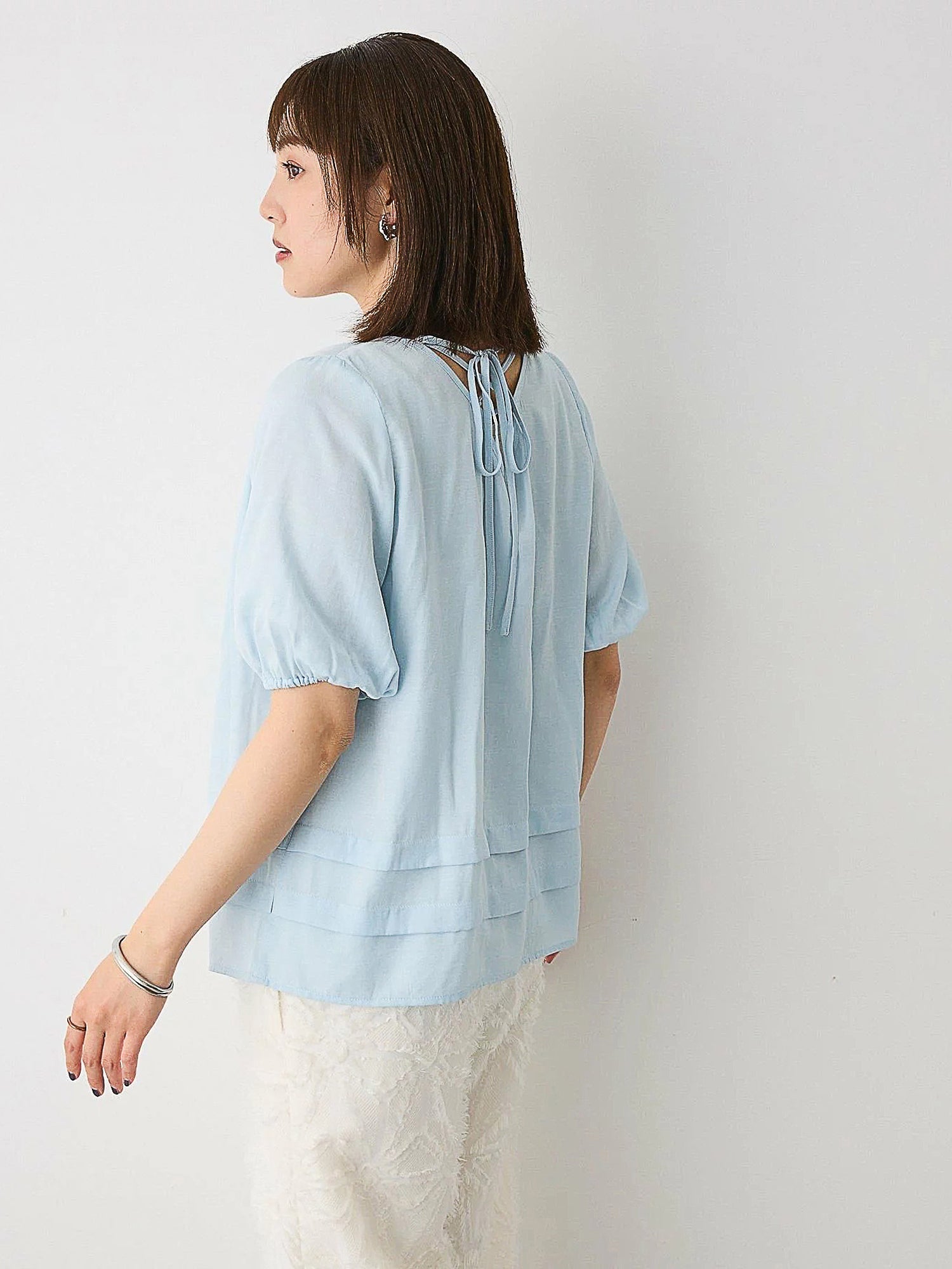 Makaira Back Lace-Up Balloon Sleeve Blouse