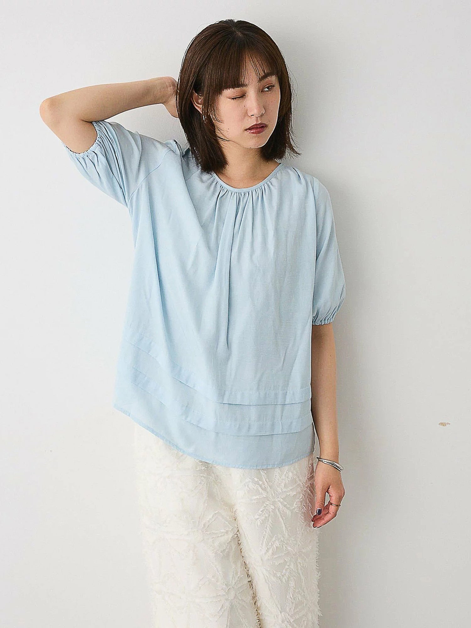 Makaira Back Lace-Up Balloon Sleeve Blouse