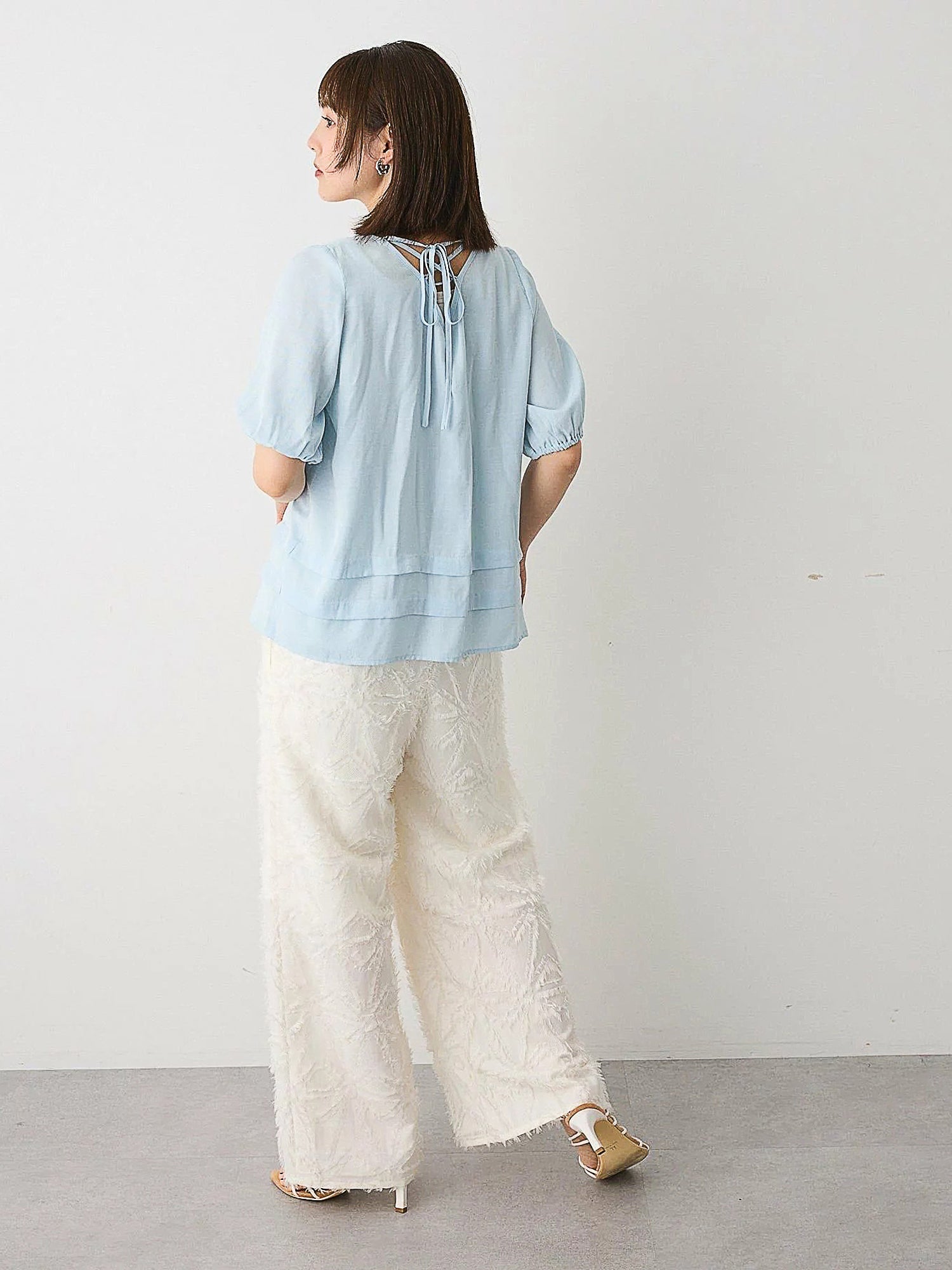 Makaira Back Lace-Up Balloon Sleeve Blouse