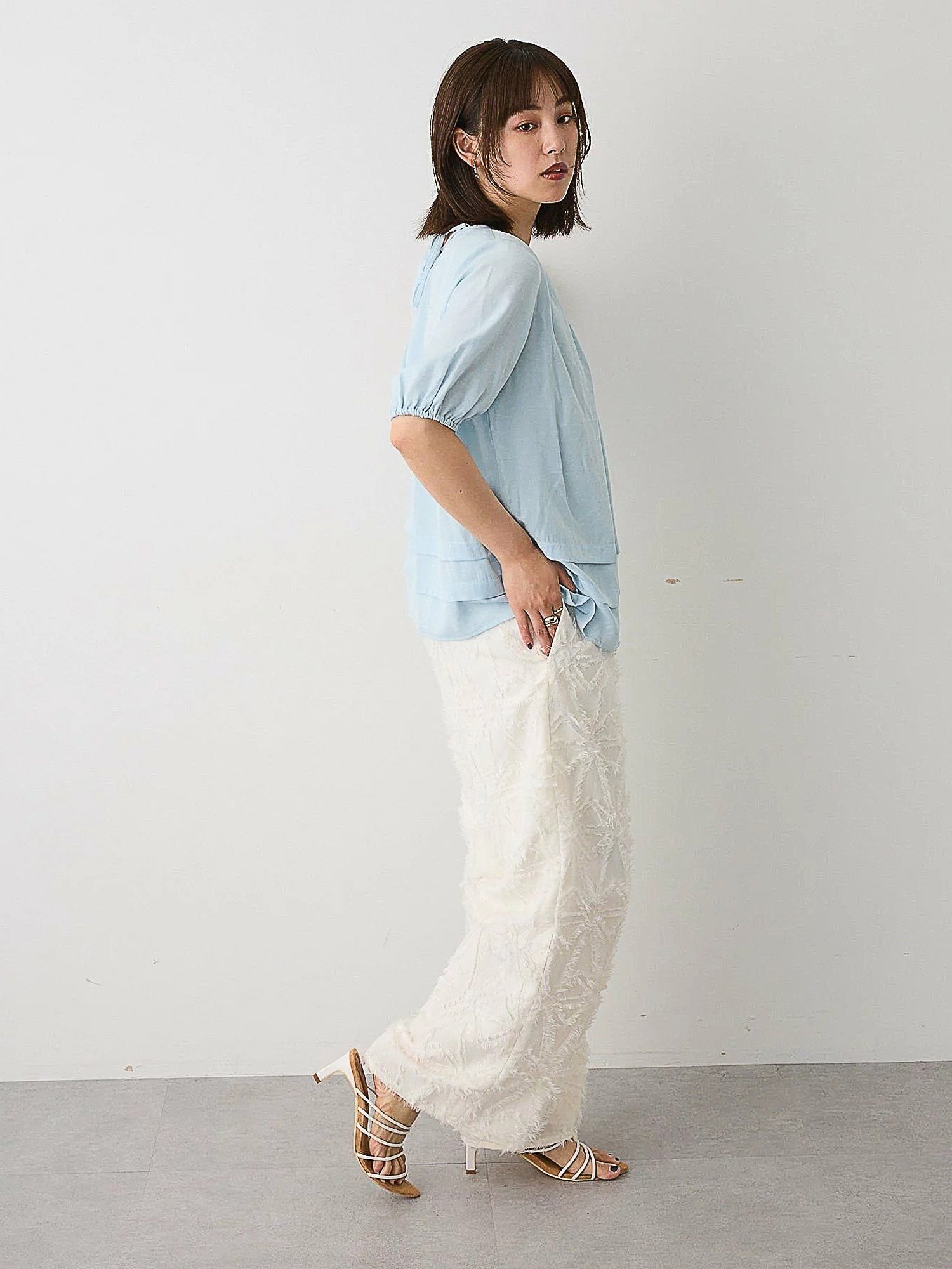 Makaira Back Lace-Up Balloon Sleeve Blouse