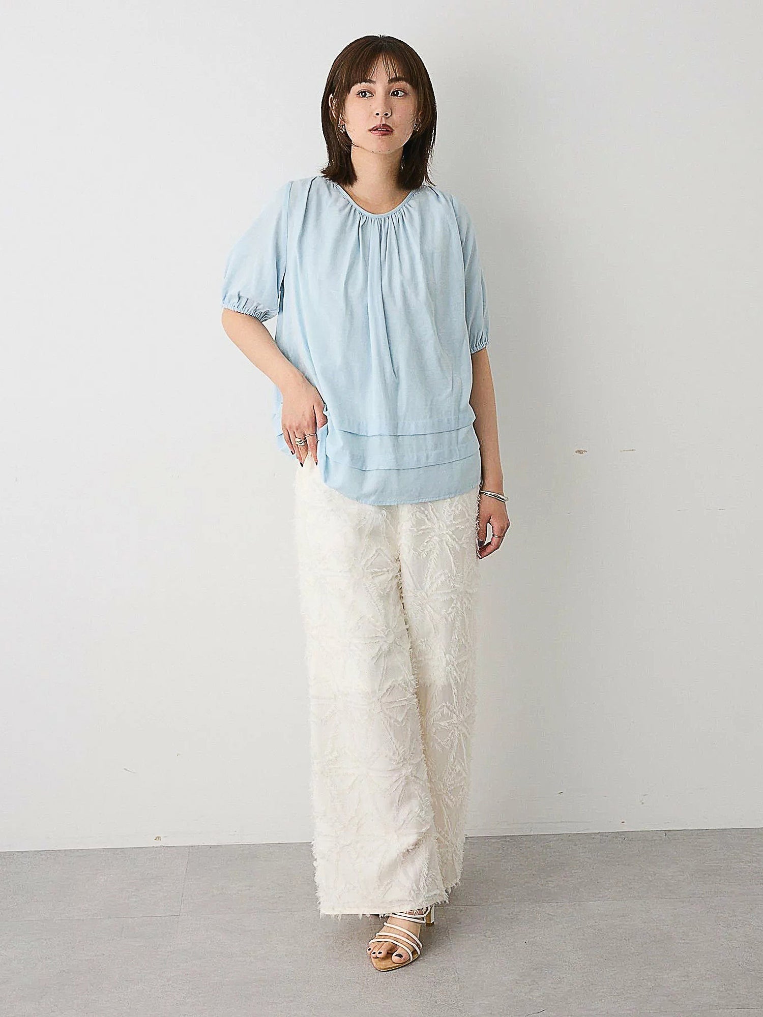 Makaira Back Lace-Up Balloon Sleeve Blouse