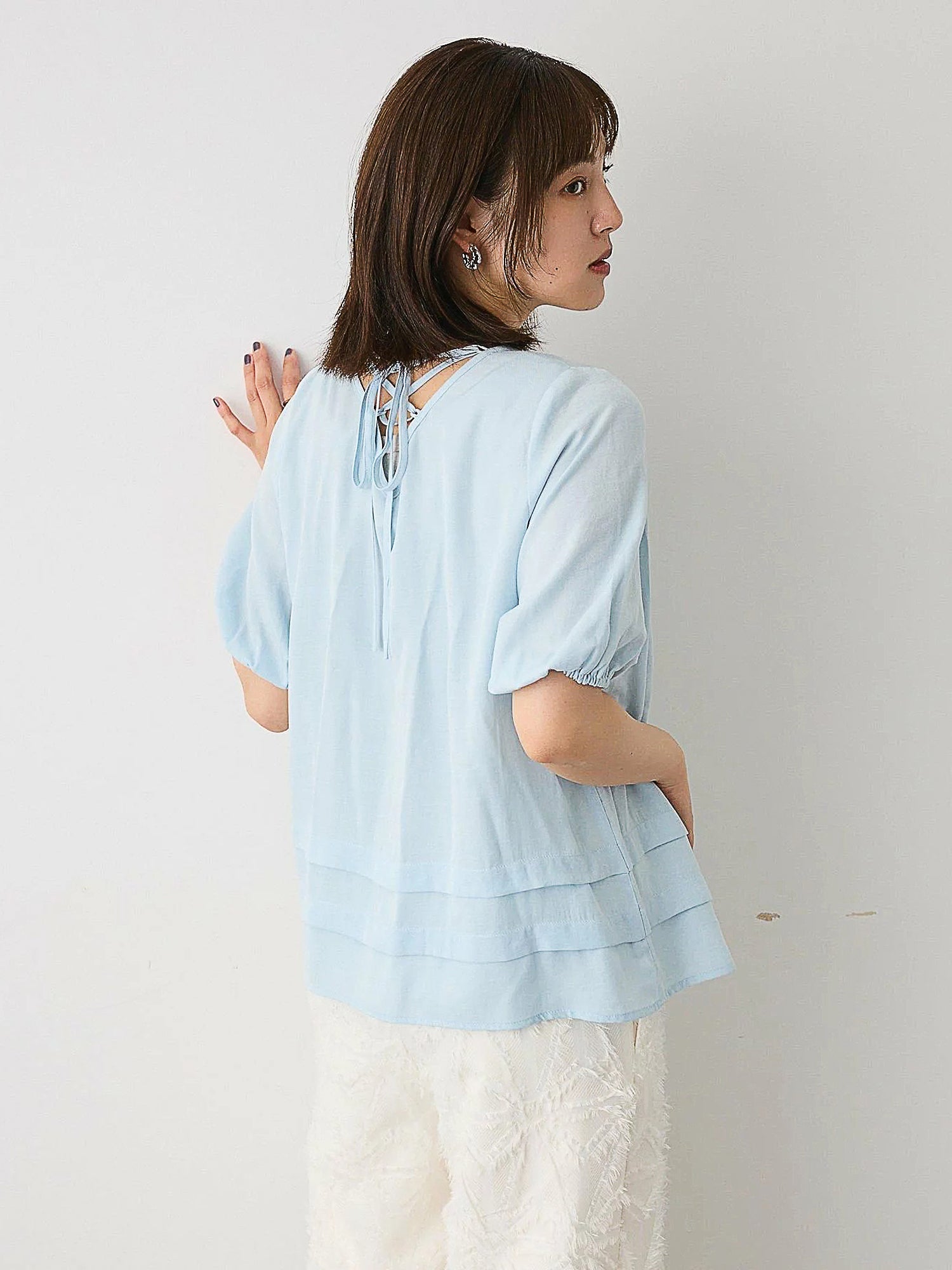 Makaira Back Lace-Up Balloon Sleeve Blouse
