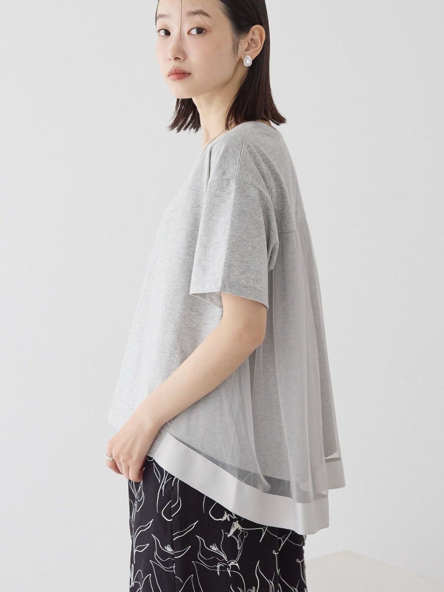 Miharu Back Tulle Layered Cutout Pullover