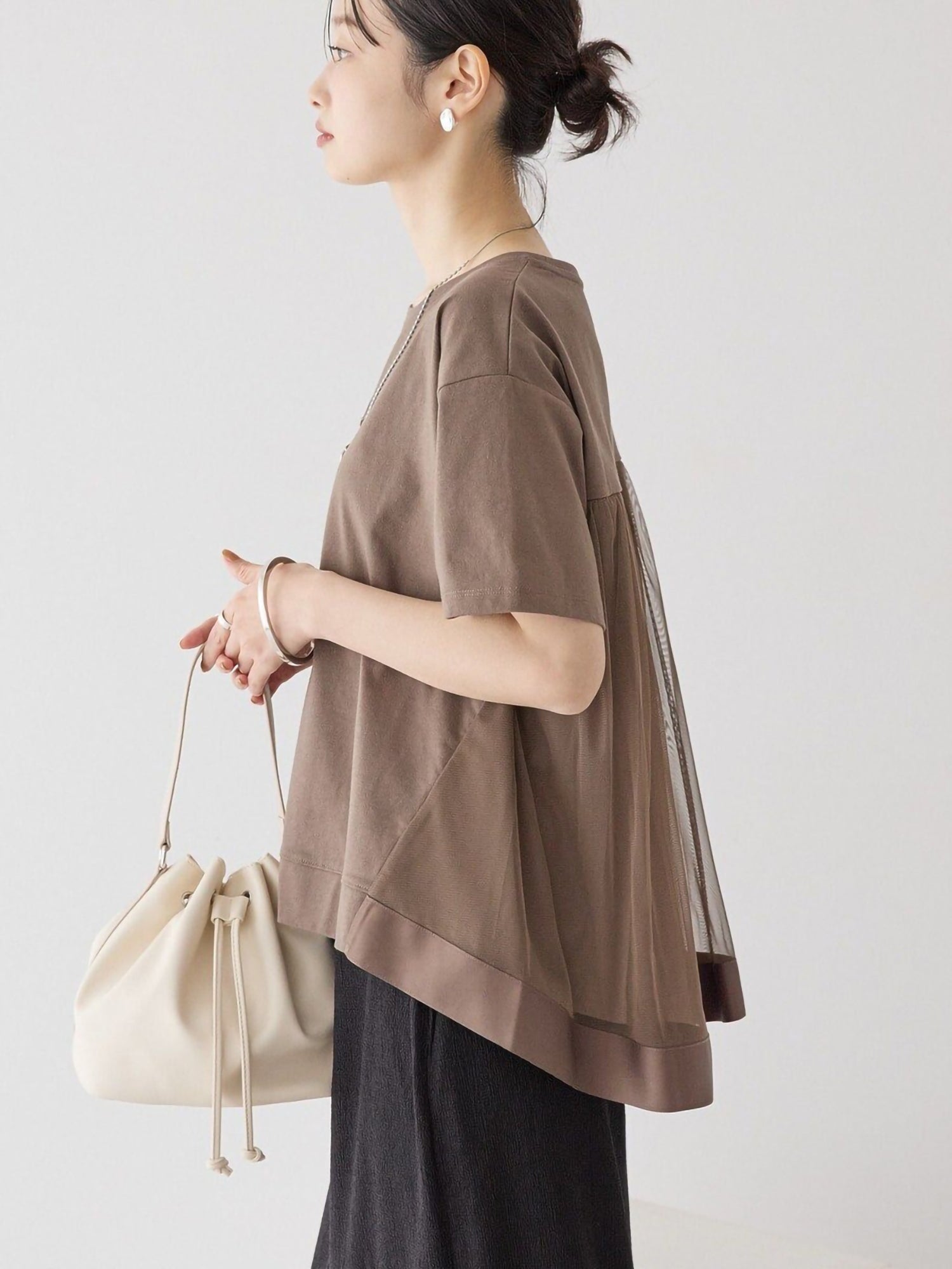 Miharu Back Tulle Layered Cutout Pullover