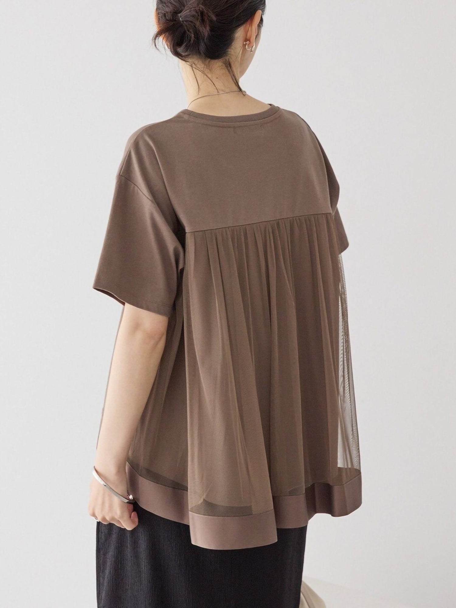 Miharu Back Tulle Layered Cutout Pullover