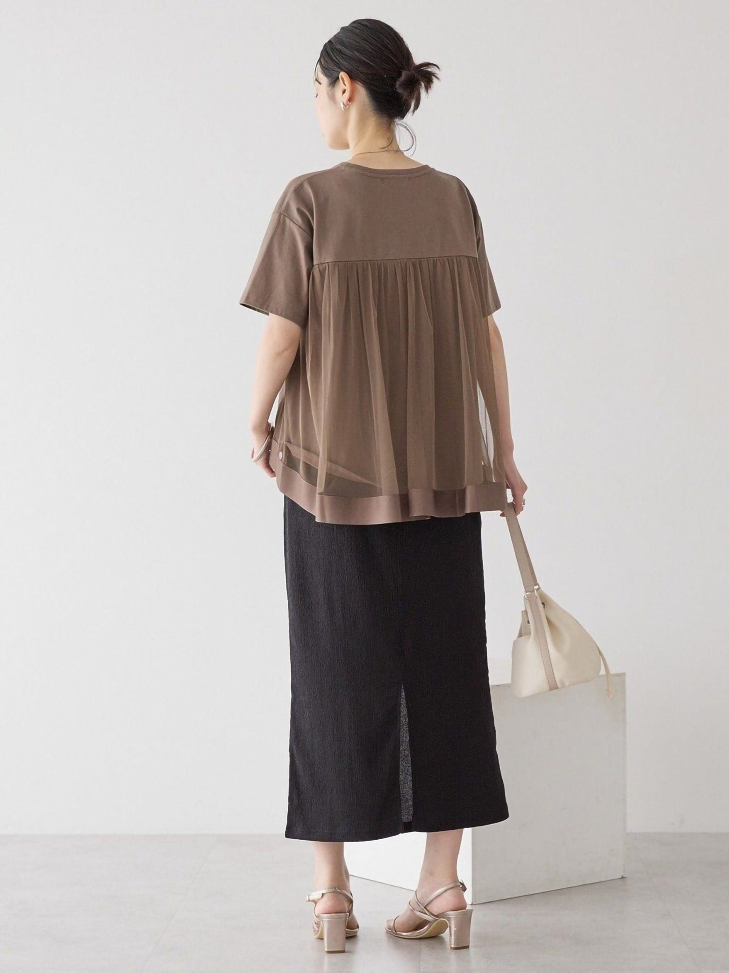 Miharu Back Tulle Layered Cutout Pullover