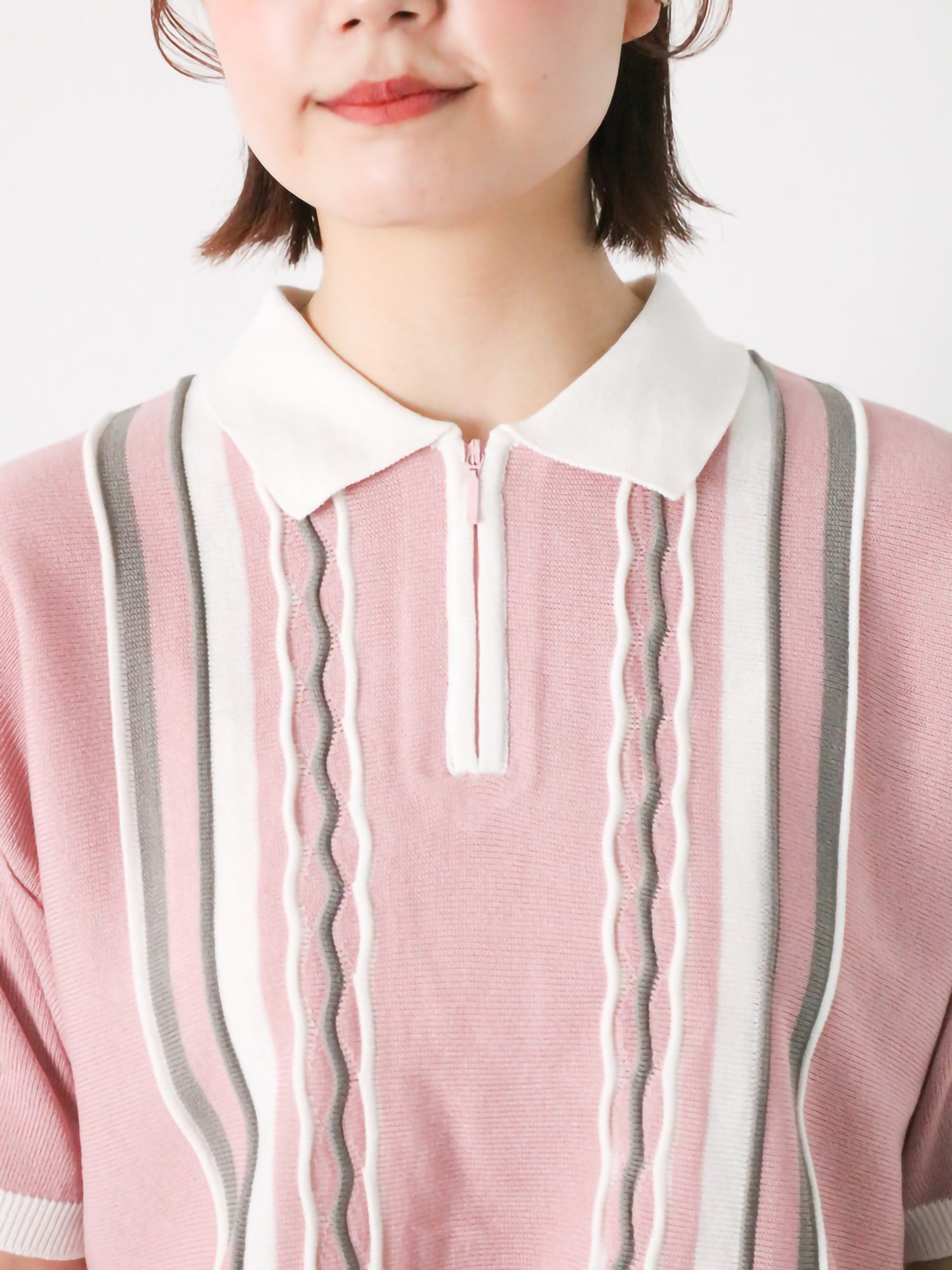 Minahoshi Striped Zip Knit Polo