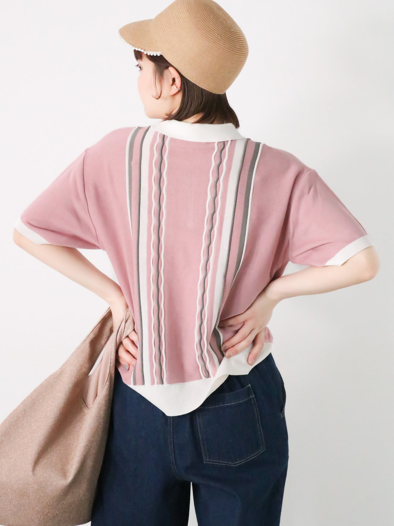 Minahoshi Striped Zip Knit Polo