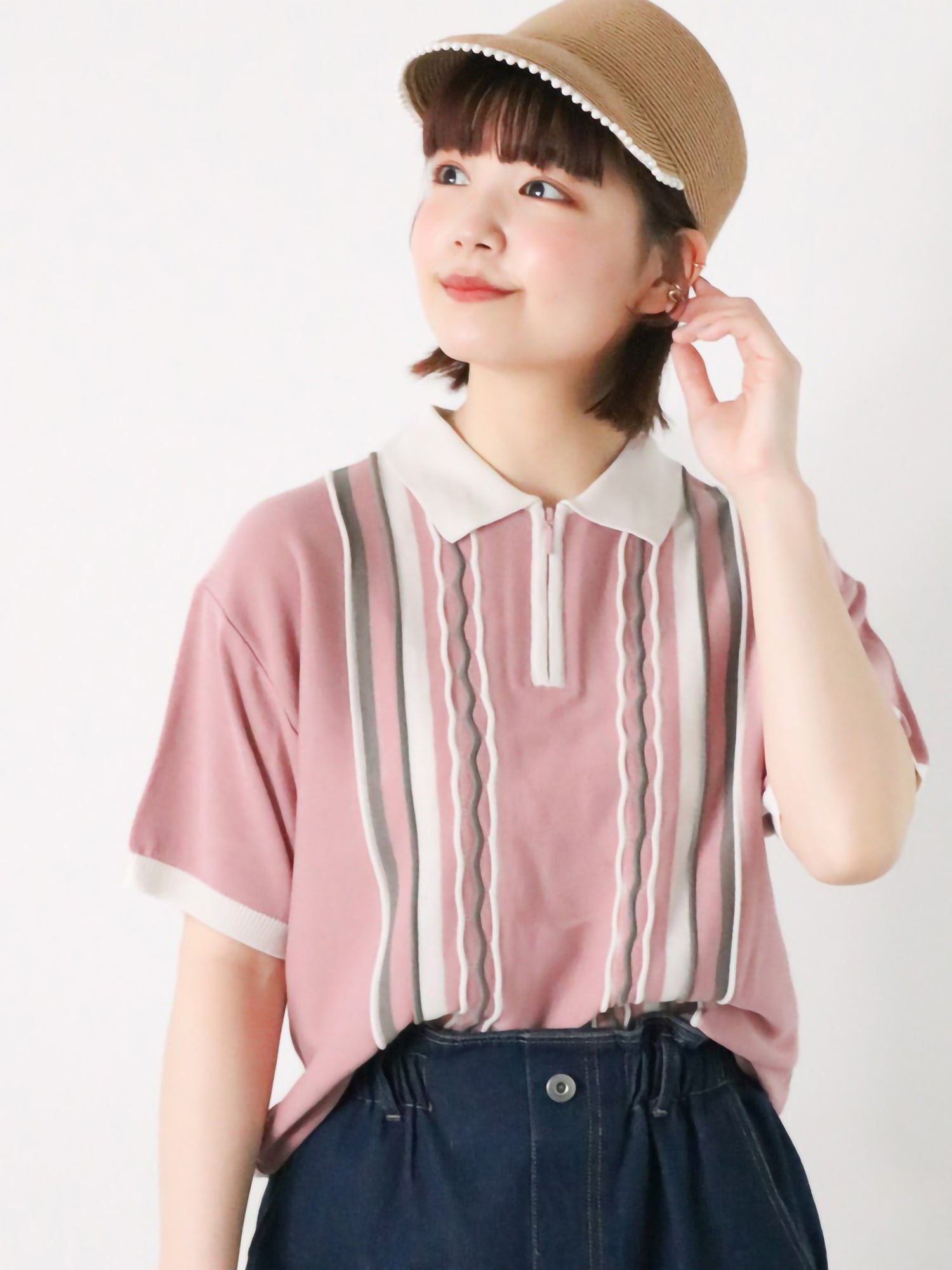 Minahoshi Striped Zip Knit Polo