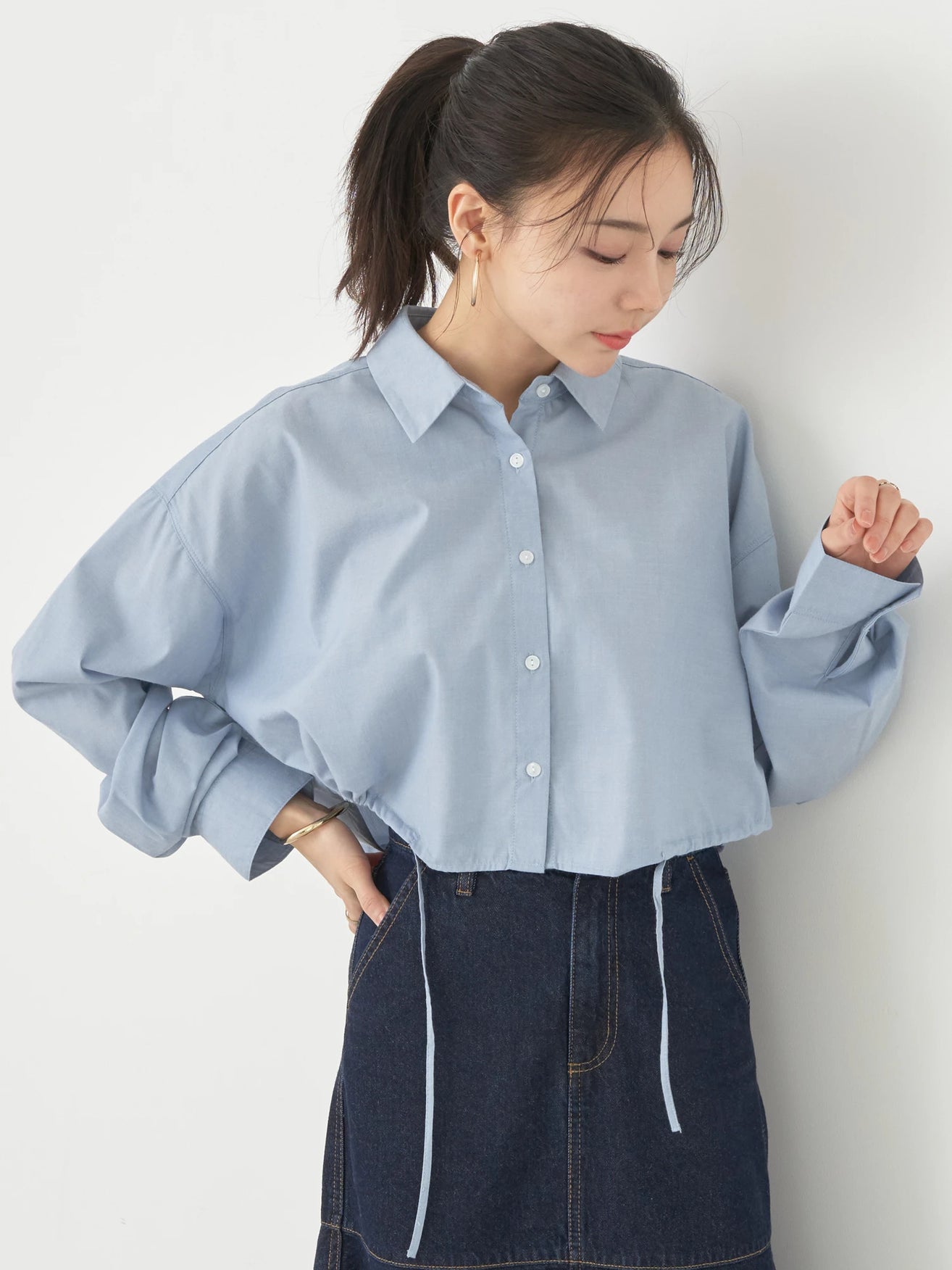 Minamoto Drawstring Crop Shirt