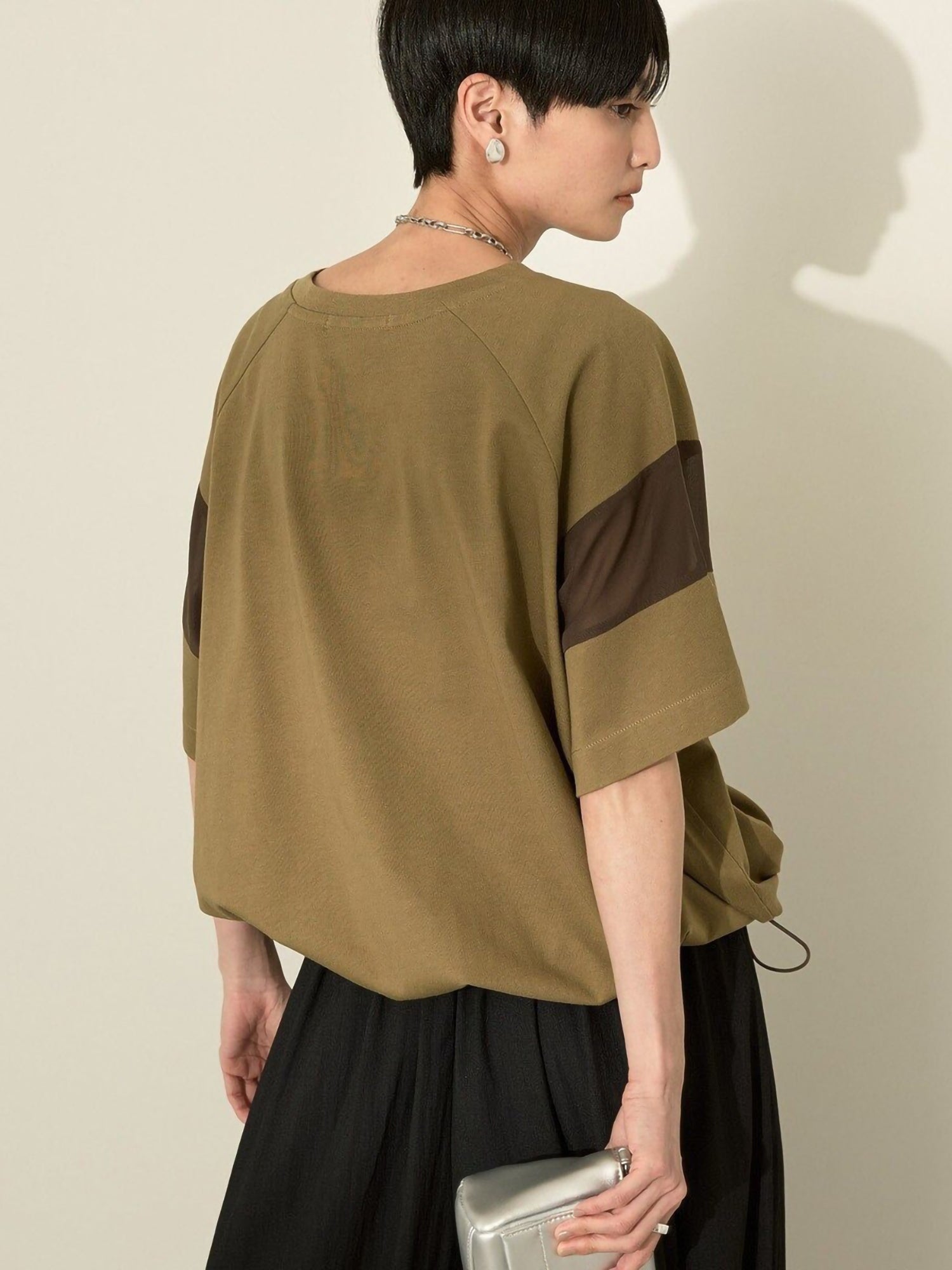 Ryumei Mixed-Material Line-Panel Pullover