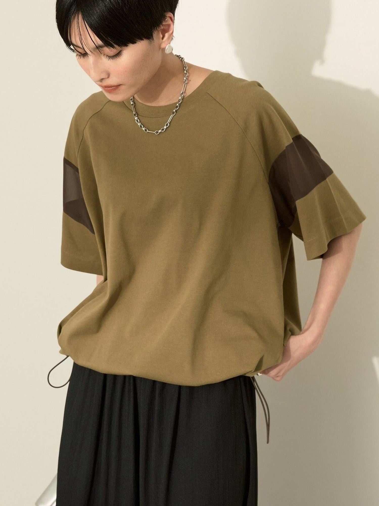 Ryumei Mixed-Material Line-Panel Pullover