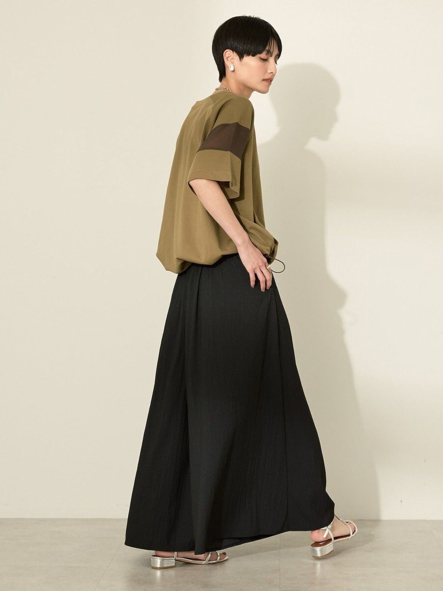 Ryumei Mixed-Material Line-Panel Pullover
