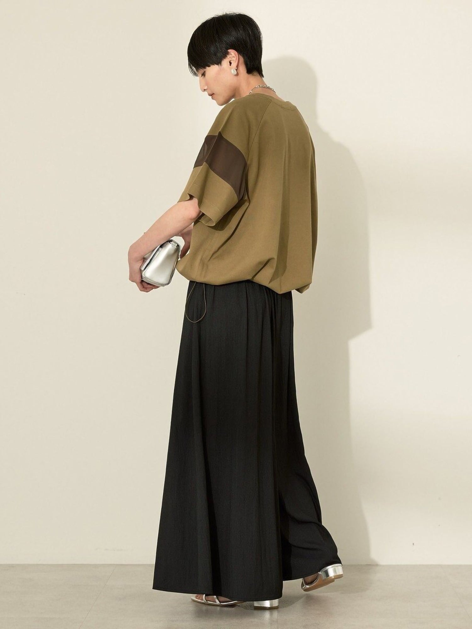 Ryumei Mixed-Material Line-Panel Pullover