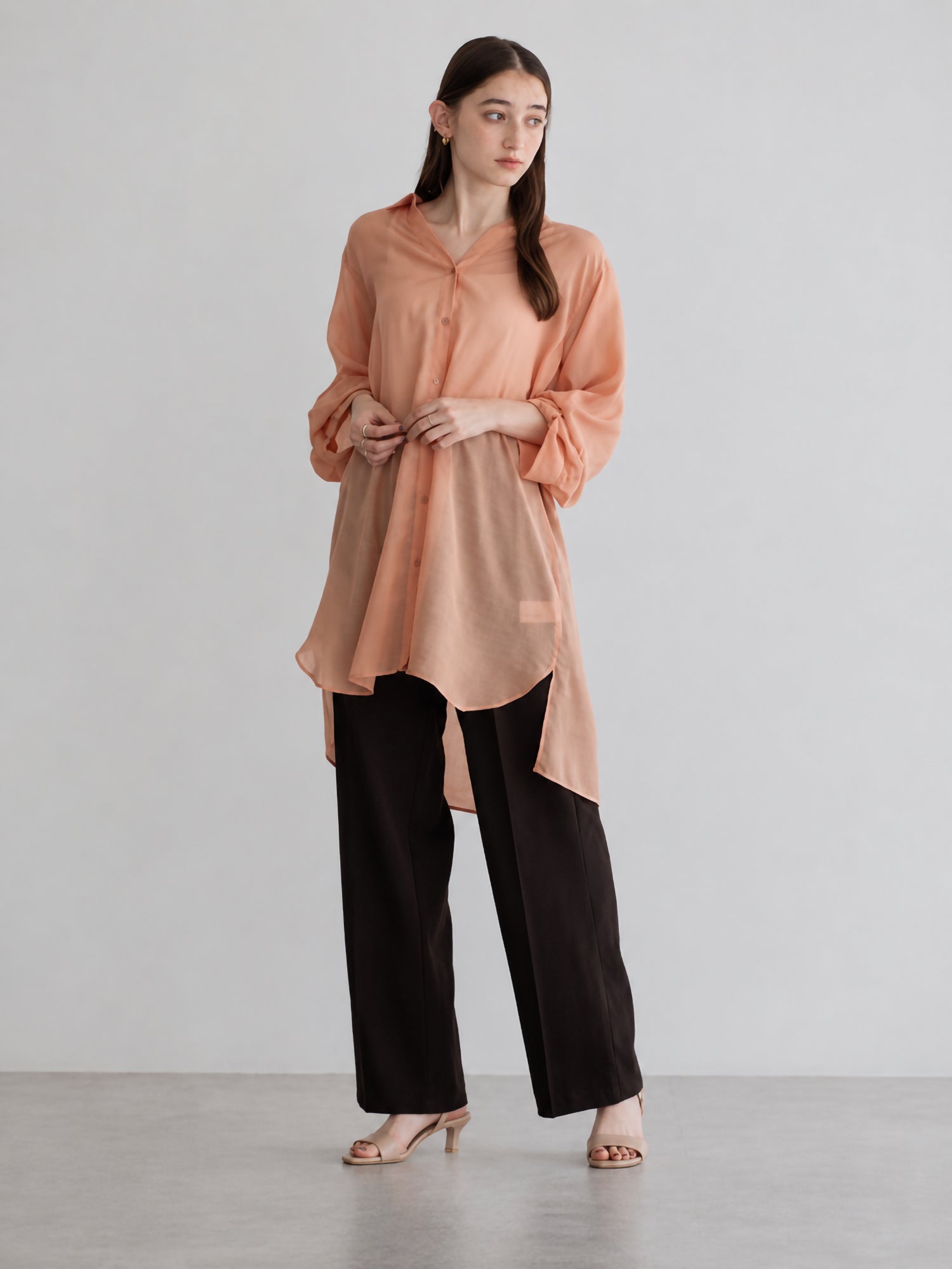 Miyuka 2-Way Sleeve Sheer Long Shirt