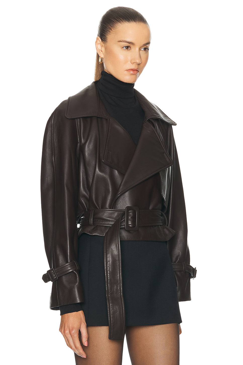 Hatti Belted Cropped Leather Jacket