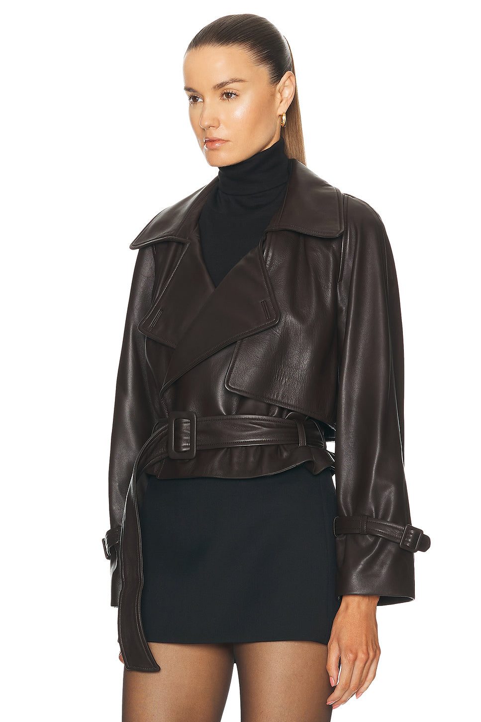 Hatti Belted Cropped Leather Jacket